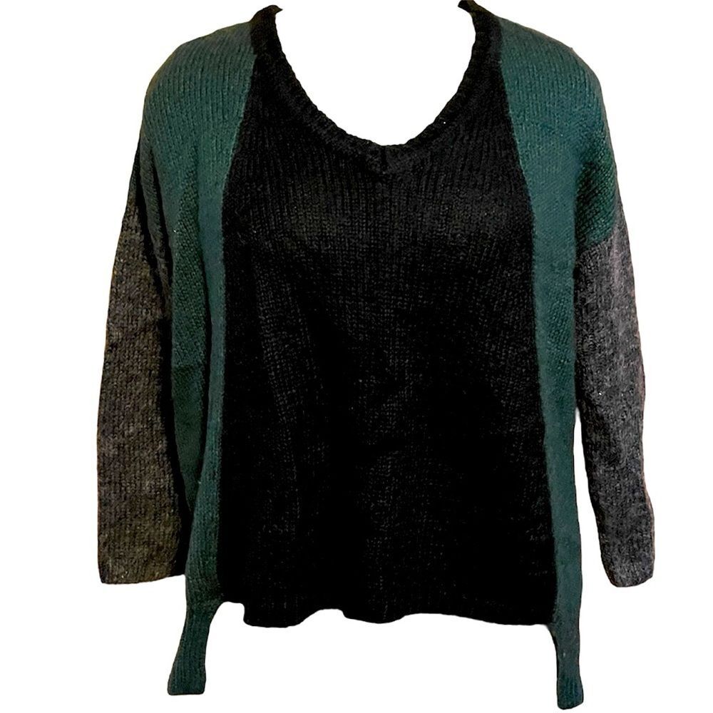 MNG oversized sweater fuzzy colorblock Black, gray, green knit S small